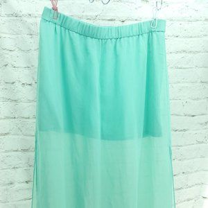Express Womens Light Blue Elastic Waist Semi Sheer Double Slit Maxi Skirt Size S